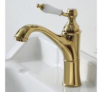 Grifo de Lavabo Mezclador de Baño Grifo Monomando para Lavabo Vintage Grifos Mezclador de Baño de 1 Orificio Y Grifo de Baño Lavabo Color Dorado para Agua Caliente Y Fría