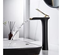 Grifo de Lavabo Mezclador de Baño Grifo para Lavabo Cascada Negro Y Dorado Grifos Mezclador de Baño Grifo Mezclador Monomando para Lavabo de 1 Orificio para Baño Alto
