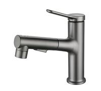 Grifo de Lavabo para Cocina y baño con rociador extraíble Barra Multiusos de un Solo Orificio manija Monomando Color Gris Plomo Grifo Mezclador de Lavabo para baño