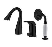 Grifo de llenado de bañera clásico con cabezal de ducha de mano, juego de grifo de bañera generalizado, montaje en cubierta, 3 orificios, grifo de bañera de una sola manija, grifo de bañera con cuell