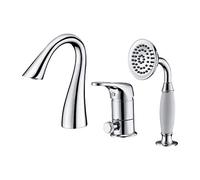 Grifo de llenado de bañera clásico con cabezal de ducha de mano, juego de grifo de bañera generalizado, montaje en cubierta, 3 orificios, grifo de bañera de una sola manija, grifo de bañera con cuell