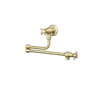 Grifo de llenado de ollas cepillado, plegable, de pared, for fregadero de cocina, con caño único giratorio y plegable for agua fría, acabado en latón dorado. Operación flexible