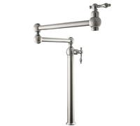 Grifo de llenado ollas, grifo fregadero cocina plegable agua fría montado en cubierta con 2 manijas, brazo oscilante doble articulación, orificio único, cepillado(Brushed)