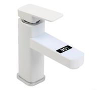 Grifo de pantalla digital con sensor de temperatura en tiempo real, grifo mezclador de acero inoxidable para lavabo de baño, válvula de control táctil inteligente, no requiere alimentación (blanco)