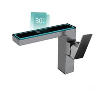Grifo de pantalla digital inteligente con luz LED de estado de ánimo para baño, indicador de temperatura alimentado por agua, grifo de fregadero sin contacto para hogar moderno (gris)