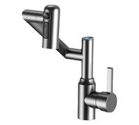 Grifo de pantalla digital para lavabo de baño con brazo giratorio de 360 grados y salida de agua ajustable para una mejor experiencia del usuario (gris)