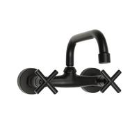 Grifo de pared de 2 agujeros, válvula de cerámica de cobre, giratorio 360 grados, color negro, mango en cruz para baño, cocina, fregadero, lavabo NPT1/2 pulgadas, distancia entre orificios de 14,5