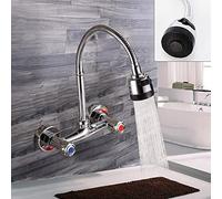 Grifo de Pared para Cocina y Lavadero, Agua, Giratorio 360°, 2 Modos de Pulverización de Arco Alto, Monomando, Grifo Mezclador