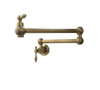 Grifo de pared plegable de dos manijas con doble brazo articulado, color dorado, for llenar ollas. Grifos de cocina comerciales de latón. Operación flexible