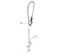 Grifo de Prelavado Comercial para Fregadero de Cocina Lavabo con Gancho Rociador Manguera Flexible y Grifo Adicional de Acero Inoxidable y Latón con Soporte de Pared y 2 Conectores Grifo GRATIS