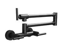 Grifo de Relleno de Marihuana Negro Mate Negro, Grifo de Cocina Plegable de latón con Brazo oscilante de articulación Doble, 3 manijas de Doble Agujero montada en la Pared de Agua fría de Agua fría