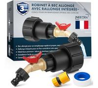 Grifo de tanque de 1000 litros IBC NEEZRA - Boquilla alargada con extensión integrada - Kit completo de latón y plástico reforzado - Relleno limpio sin salpicaduras - Garantía de 3 años