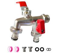 Grifo Doble Jardin, Entrada de 1/2 Y Salidas Dobles de 3/4", Viene con 2 Salidas para Tetinas + 2 Juntas Tóricas + 2 Sellos de Cierre de Agua + 2 Tiras de Cinta De Materia Prima de 7m