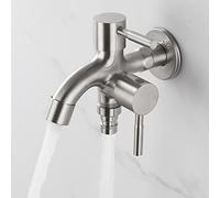 Grifo doble, multifunción, una entrada y dos salidas, grifo de acero inoxidable 304 con válvulas dobles para lavadora, jardín, baño, cocina, con salidas de conexión de 1/2", salida doble