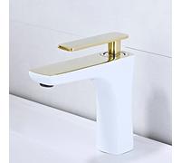 Grifo dorado debajo de la mesa del fregadero superior del baño encimera del fregadero de un solo agujero caliente y frío cobre blanco y negro, blanco blanco modelo corto