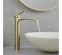 Grifo dorado para lavabo de baño, armadura de cascada alta para lavabo en el baño, latón