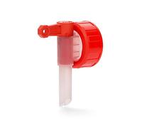 Grifo dosificador DIN45 para recipientes de 3, 5 y 10 l con rosca de 44 mm - práctica ayuda de dosificación de grifo - Tarro blanco y rojo