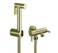 Grifo Ducha Higienica para Wc Grifo para Hacer de Bidet el Wc Bidé de Mano Pulverizador de Baño con Manguera Dorado Doble manija Agua Fria Latón con Conector G1/2 Pulgadas Ducha Bidet para Wc