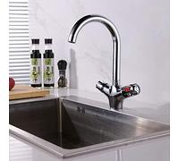 Grifo El grifo termostático superior El grifo de la cocina Mezclador de agua fría y fría Nariz corta Grifo doble para lavabo con acabado cromado