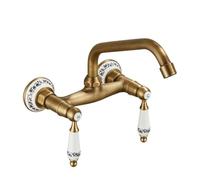 Grifo empotrado de cobre de cobre de cocina, doble mango caliente y frío, cerámica antigua de doble asa recta recta de cinco vías