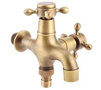 Grifo en latón Macizo Vintage Grifo de lavadora Interfaz G1/2 pulgada, Clásico Grifo de Agua con Doble Salida Grifo de Jardín Montado en la Pared, Manija Cruzada Antigua