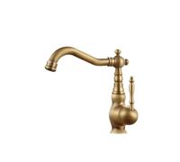 Grifo Estilo Vintage Grifo de cocina de latón antiguo, grifo mezclador de agua fría y caliente, grifo de baño de un solo orificio, grúa giratoria, mango de porcelana azul y blanca(Type B Short)
