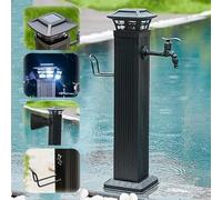 Grifo exterior con luz solar, columna de agua, soporte de manguera independiente, grifo de agua de pie, grifo de agua anticongelante con grifo corto + rociador (110 cm), co,With Long Faucet-65.5cm