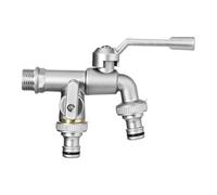 Grifo exterior for jardín, 1 unidad, latón, 7 colores, bronce antiguo, grifo de doble salida, for lavadora, balcón, con protección(Grey 3/4)