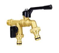 Grifo exterior for jardín, grifo de latón con 1 entrada y 2 salidas 1/2" x 3/4", for riego lavadora