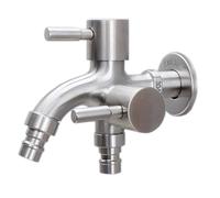 Grifo exterior for jardín, grifo de pared doble, for lavadora, fregona, multifunción, for exteriores, balcón y baño(Silver 1)