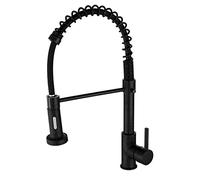 Grifo for fregadero de cocina con resorte monomando arco alto abatible rociador 2 funciones, grifo mezclador un solo orificio latón macizo agua fría y caliente,Gold(Noir)