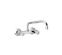 Grifo Fregadero Cocina Bimando Pared ECO Cromado Caño Alto ramonsoler | Estructura mural en latón, tubo vertedor orientable 360º, doble volante más revestimiento Diamond Finish resplandeciente.