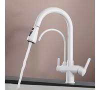 Grifo Fregadero Cocina Osmosis Grifo 3 vias Extraible Grifo Giratorio de 360° Manijas Dobles,Blanco