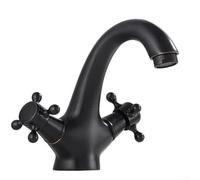 Grifo giratorio de latón de dos manijas diseñado para aplicaciones de fregadero de baño con entradas estándar de agua fría caliente (negro)