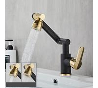 Grifo giratorio multifuncional de cobre para baño caliente y frío, todo cobre negro dorado