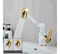 Grifo giratorio multifuncional de cobre para baño caliente y frío, todo cobre oro blanco