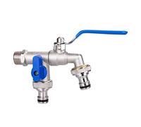 Grifo Jardin Grifo de agua doble cabezal con manija azul for lavadora, 1 entrada, 2 salidas, rosca BSP 1/2", latón, for jardín al aire libre(Color-C)