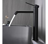 Grifo Lavabo Alto Giratorio 360°, DETBOM Grifo Monomando Agua Fría y Caliente, Grifos para Lavabo de Encimera, Grifos Mezclador de Baño, Acero Inoxidable 304, Aireador Extraíble, Negro Mate