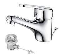 Grifo Lavabo, Auralum Grifo Baño con Vaciador Desague Automatico, Mezcladora Monomando para Lavabo, con Aireador Desmontable Agua Frío y Calor Disponibles Clásico Cromado