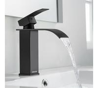 Grifo Lavabo Cascada Negro, BONADE Grifo Monomando Lavabo Negro, Grifos Mezclador de Baño de Acero Inoxidable 304, Grifo baño de Diseño Elegante, Agua Fria y Caliente Disponible