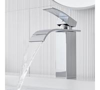 Grifo Lavabo en Cascada, Auralum Nueva Actualización Silenciosa Grifos para Lavabos de Baño, Grifo Baño de Acero Inoxidable, 30% Ahorro de Agua, Cromado