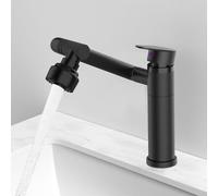 Grifo lavabo Negro,Grifo de Baño Ajustable Grifo Lavabo Caliente y Frío Grifo Negro de Cascada para Lavabo Grifos multifunción de agua fría y caliente Grifo Giratorio 360