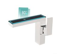 Grifo LED hidroeléctrico con pantalla de temperatura digital Luz ambiental alimentada por agua Aleación de zinc sin mantenimiento para lavabo de baño Agua caliente y fría Hogar moderno U (blanco)