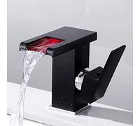 Grifo LED para baño con cascada, con 3 colores cambiantes, cristal iluminado LED para cuarto de baño (negro, cromado)