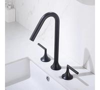 Grifo mezclador alto de latón de dos manijas for lavabo, grifo for cocina, agua fría y caliente, for baño, color gris y negro cromado.(Black two)