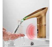 Grifo mezclador con sensor para baño, grifo de agua fría y caliente sin contacto con cambio de color LED, grifo de lavabo de cascada, acabado antiguo
