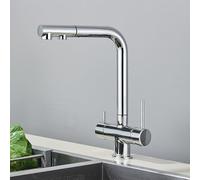 Grifo mezclador cromado de purificación de 3 vías con doble mango frío para cocina, grifo extractor de filtro de agua y diseño elegante para agua potable limpia