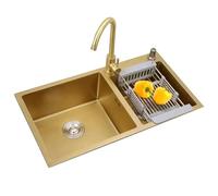Grifo mezclador de acero inoxidable dorado para el hogar, apartamento, hotel, restaurante, doble fregadero, lavado de verduras, 82 x 45 x 22 cm