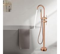 Grifo Mezclador de bañera y Ducha de Lujo en Oro Rosa para Montaje en Suelo - Doble Palanca con rotación de 360° para bañeras exentas. Elegante diseño. Grifo de baño de p