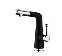 Grifo Mezclador de Baño con Manguera Extraíble 3 Modos Giro de 360° Monomando de Agua Fría Y Caliente de Latón para Lavabos Color Negro + Cromo